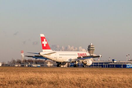 With a Plane at the airport. Airport in Russia's Pulkovo. Official autumn spotting in St. Petersburg, Russia, Pulkovo 22 November 2019のeditorial素材
