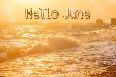Banner Hello June with sea wave.の写真素材