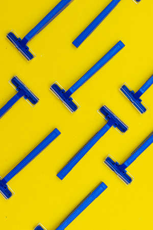 Shaving machines blue layout. Shave banner with place for text. Spa treatments. Shaving. An article about shaving and beautiful skin after shaving.の写真素材