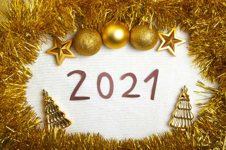 Christmas toys on a sweater layout. New year and Christmas. Holiday layout. Copy space. New year...