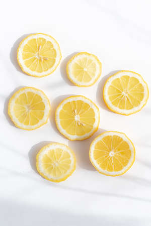 Sliced lemon. Lemon layout. Sliced fruit.の写真素材