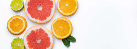 Citrus fruits on a white