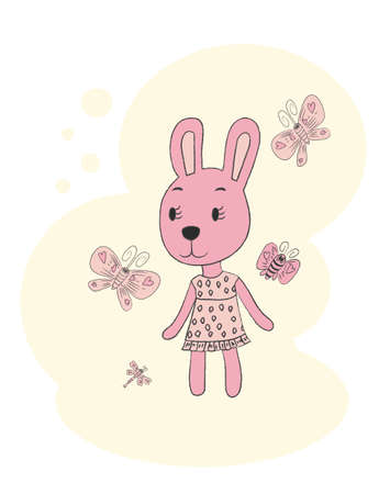 Hand drawn portrait of a rabbit in a dress.のイラスト素材
