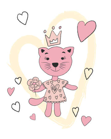 Cute car hand drawn portrait of bear in a dress.のイラスト素材