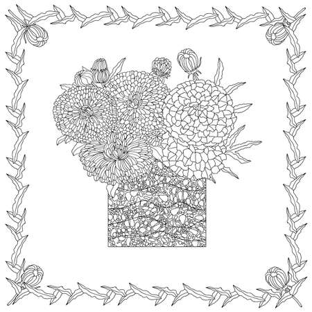 Bouquet of flowers in vase for coloring bookのイラスト素材