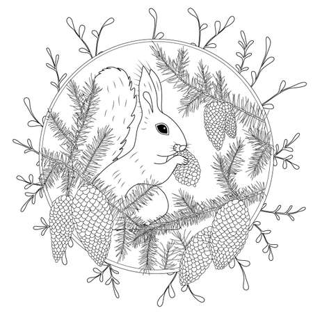 Coloring Page with high details isolated on white background. Vector monochrome sketch. Nature collectionのイラスト素材