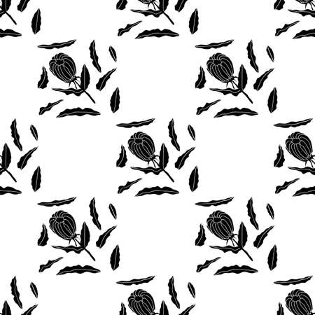 Vector seamless pattern with flower silhouettes backgroundのイラスト素材