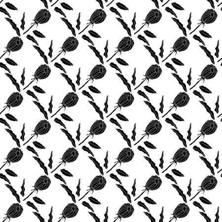 Vector seamless pattern with flower silhouettes backgroundのイラスト素材