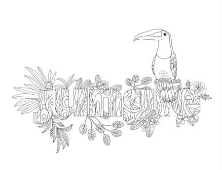 Coloring vector of an adult bird toucanのイラスト素材