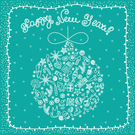 white merry christmas ball with celebratory elementsのイラスト素材