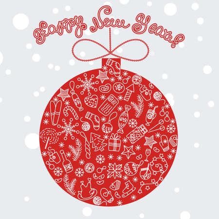 red merry christmas ball with celebratory elementsのイラスト素材