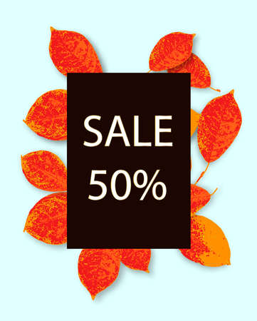 Autumn sale text vector banner with colorful seasonal fall leaves. Vector illustration.のイラスト素材