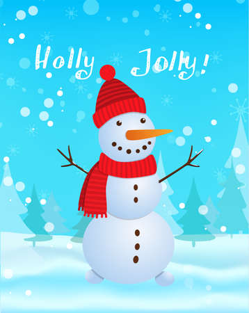 Snowman vector illustration on blue backgroundのイラスト素材