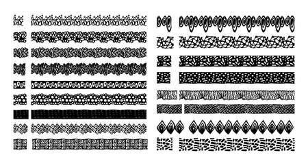 Set of border, brush, page divider in doodle style.のイラスト素材