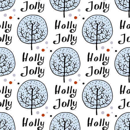 Seamless pattern of hand drawn tree. Winter forest background. Vector illustrationのイラスト素材
