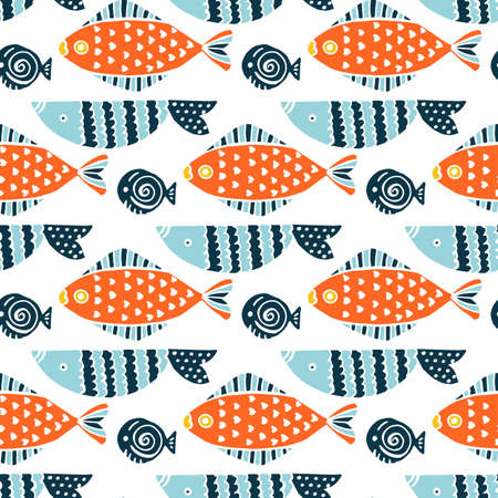 Colorful fish cartoon seamless vector pattern.のイラスト素材