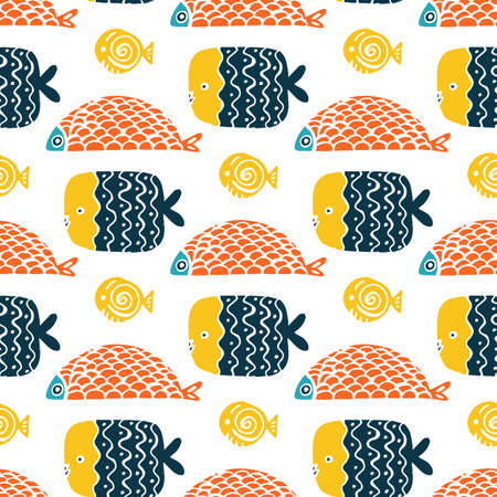 Colorful fish cartoon seamless vector pattern.のイラスト素材