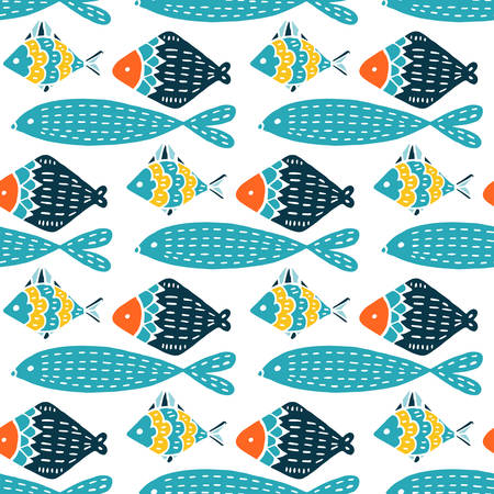 Colorful fish cartoon seamless vector pattern.のイラスト素材