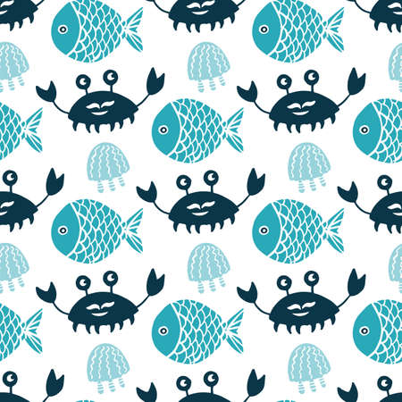 Colorful fish cartoon seamless vector patternのイラスト素材