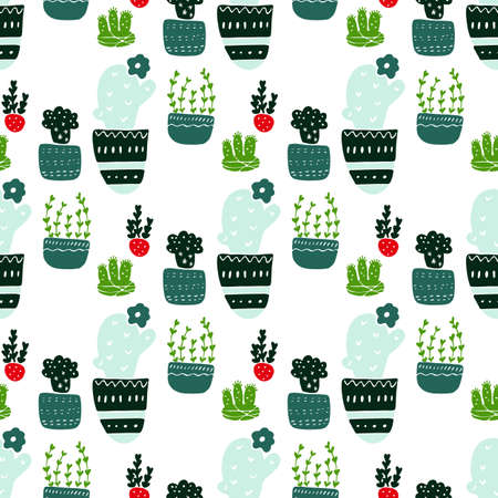 seamless vector pattern with cacti and succulents.のイラスト素材