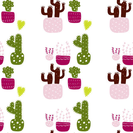 seamless vector pattern with cacti and succulents.