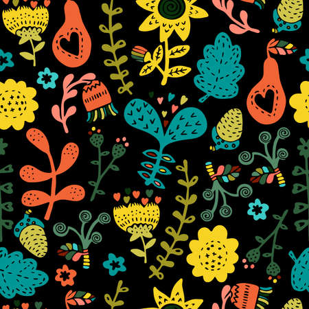 Hand-drawn floral seamless pattern Scandinavian style botanical backdrop Vector illustrationのイラスト素材
