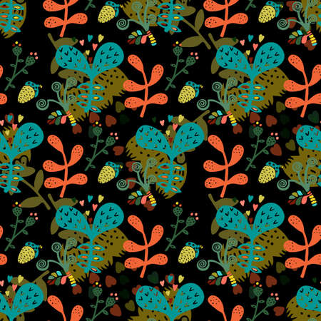 A Vector illustration of floral seamless pattern. Hand-drawn botanical scandinavian style  colorful backdrop.のイラスト素材