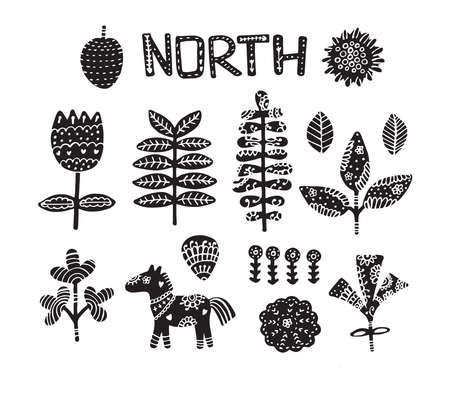 clip-art with horse, flowers and hand-drawn elements. Children's texture. Great for fabric, textile vector illustration.のイラスト素材