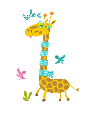 Cute cartoon trendy design little giraffe with closed eyes. African animal wildlife vector illustration icon.のイラスト素材