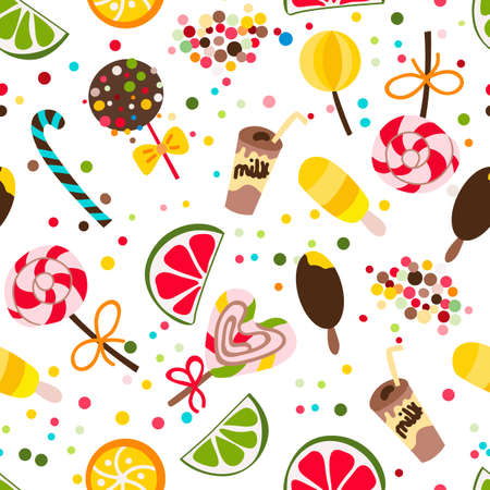 seamless vector pattern with candy, sweets, chocolate, ice creamのイラスト素材