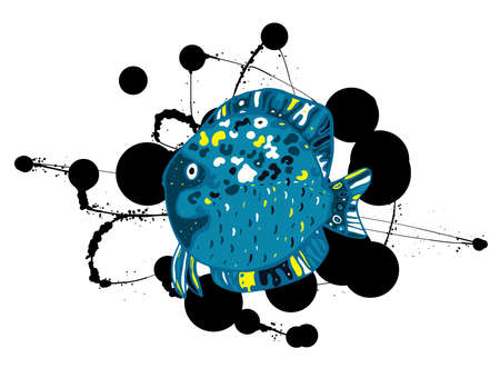 An Abstract Print. Bright colored tropical fish. Vector illustration in sketch style.のイラスト素材