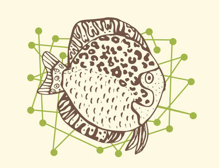 Retro print tropical fish. Vector monochrome illustrationのイラスト素材