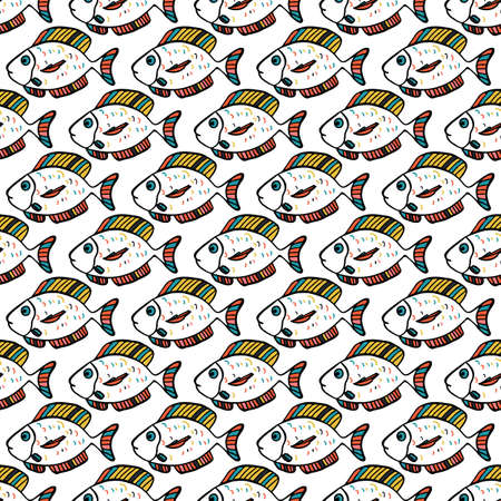 Cute fish vector illustration. Tropical fish, sea fish, aquarium fish. Seamless patternのイラスト素材