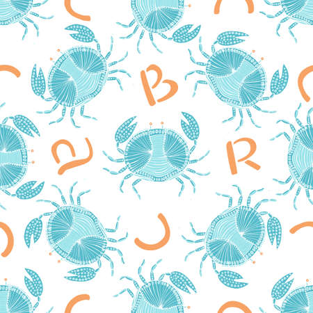 Bright illustration on a marine theme. Textured hand drawn illustration technique.のイラスト素材