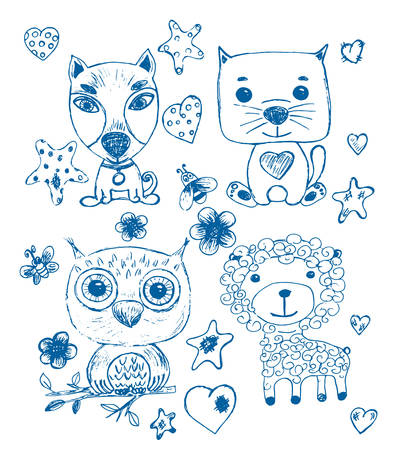 Set of funny cool fantasy animals for children coloring books or t-shirts.のイラスト素材
