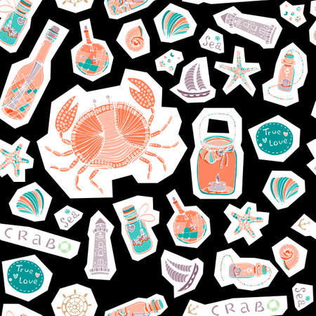 Hand-drawn illustrations collection of shells, stars.のイラスト素材