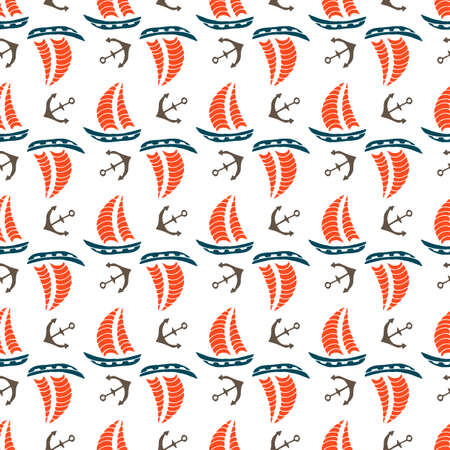 Summer seamless vector pattern on the marine theme. Illustration of a lighthouseのイラスト素材