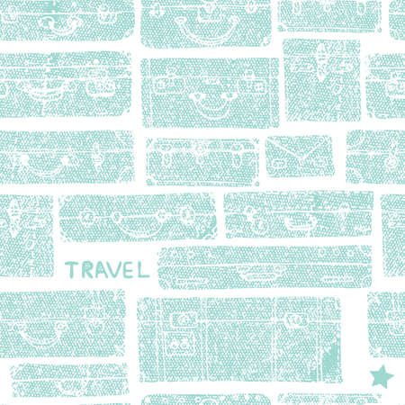 Travel Suitcases Vector. Seamless pattern in the style of hand made.のイラスト素材