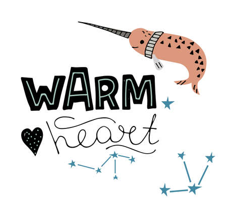 Bright children's print in marine style. Vector illustration with whales in Scandinavian style.のイラスト素材