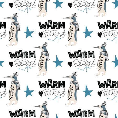 seamless background pattern with funny penguins for fabric, textileのイラスト素材