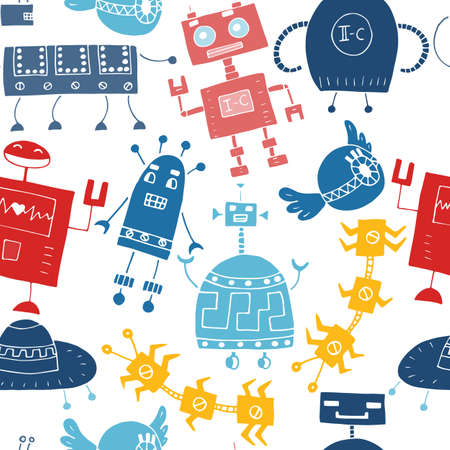 pattern with different retro robotsのイラスト素材