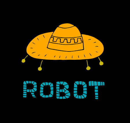 illustration of retro robot in flat style. Childrens bright printのイラスト素材