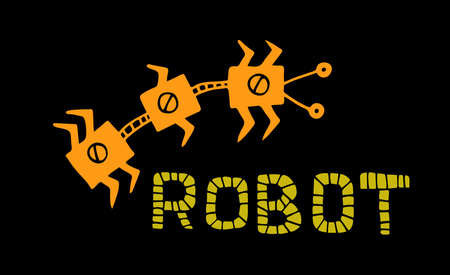 illustration of retro robot in flat style. Childrens bright printのイラスト素材