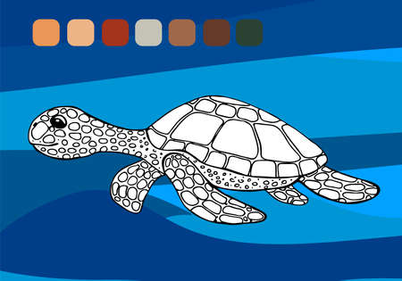 Black and white cute cartoon turtle. Coloring book for the children.のイラスト素材
