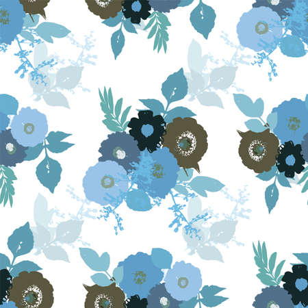 Seamless vector floral background. Elegant romantic design of roses, peonies, leaves on white background.のイラスト素材