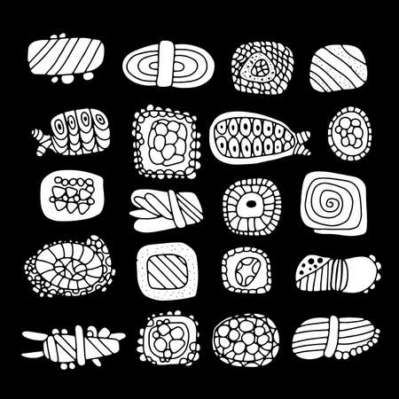 Vector seamless pattern with rolls and sushi in hand drawn style. Japanese foodのイラスト素材
