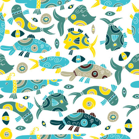 Seamless vector pattern tropical fish. illustration in hand drawn styleのイラスト素材