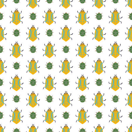 seamless pattern of colorful insects in flat styleの写真素材