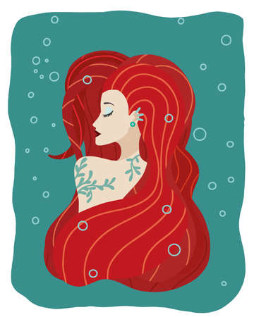 Vector illustration of a red-haired mermaid girlのイラスト素材
