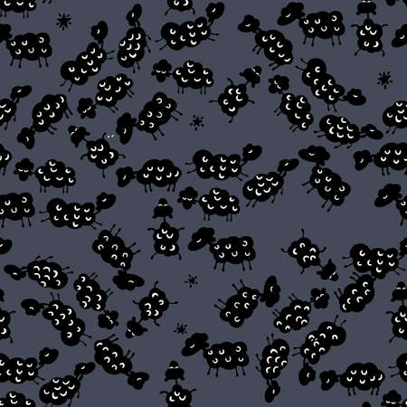 Seamless pattern with cute sleeping sheep. Design for children's clothing, fabric, textiles, children's room decoration, wrapping paper. Vector illustration.のイラスト素材